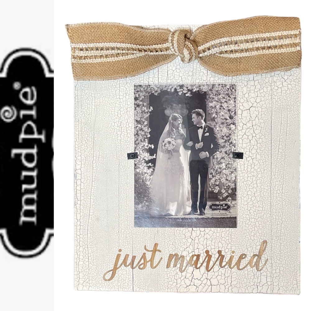 MUDPIE JUST MARRIED BOW EMBELLISHED PICTURE FRAME